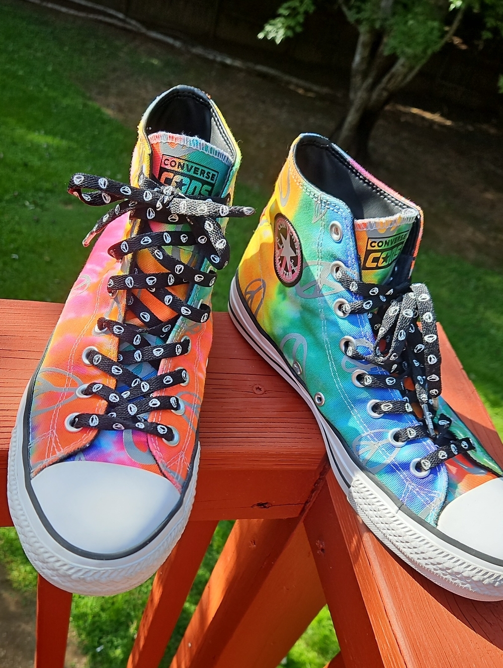 Converse High-Top Canvas Sneakers  Rainbow Tie-Dye  Black Laces M 8.5 WOMEN 10.5